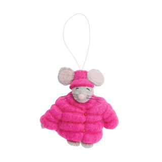 This is a pink holiday decorations by Global Goods Partners called felt puffer coat mouse ornament-pink in standard