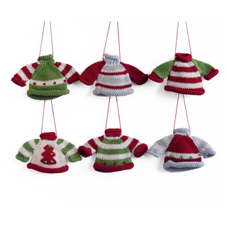 This is a multicolor holiday decorations by Melange Collection called tiny sweater ornaments, set of 6 in standard