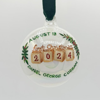 This is a multicolor holiday decorations by Ashley Myers called custom hand-painted 1st christmas ornament in standard