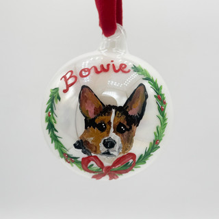 This is a multicolorassorted-colors holiday decorations by Ashley Myers called custom hand-painted pet ornaments with large name in standard