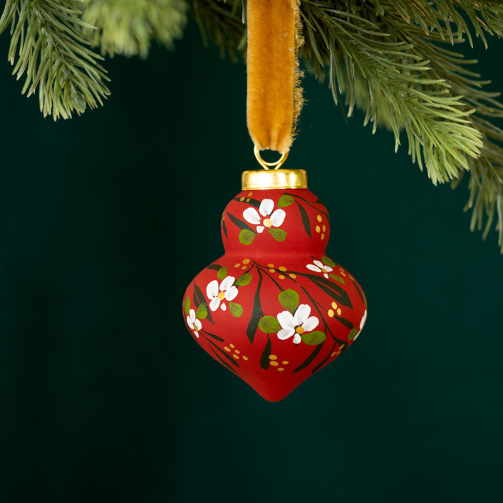 Holiday Red Floral - Lamp Shaped Ornament