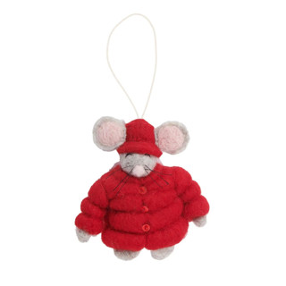 This is a red holiday decorations by Global Goods Partners called felt puffer coat mouse ornament-red in standard