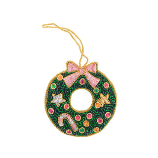 This is a green holiday decorations by Jollity and Co called christmas wreath beaded christmas ornament in standard