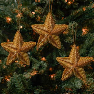 This is a gold holiday decorations by Aahlada Chennupati called gold zardozi star ornament set in standard