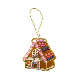 This is a brown holiday decorations by Jollity and Co called gingerbread house beaded christmas ornament in standard