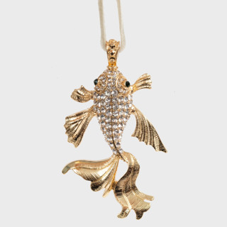 This is a gold holiday decorations by Joanna Buchanan called pisces hanging ornament in standard