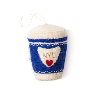 This is a blue holiday decorations by Global Goods Partners called nyc coffee cup in standard