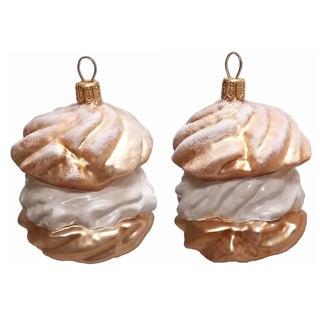 This is a multicolor holiday decorations by Pinnacle Peak Trading Company called cream puff dessert polish blown glass christmas ornament set of 2 decorations in standard