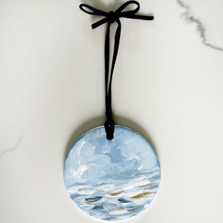 This is a blue holiday decorations by Nicoletta Savod called hand-painted ceramic porcelain ornament, pale blue, white & glittery gold in standard