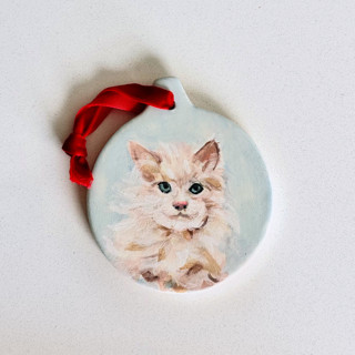 This is a white holiday decorations by Arohika Verma called personalized hand-painted pet portrait ornaments in standard