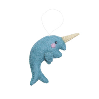 This is a blue holiday decorations by Global Goods Partners called arctic narwhal animal ornament in standard