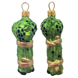 This is a green holiday decorations by Pinnacle Peak Trading Company called bunch of asparagus polish glass christmas ornaments set of 2 food vegetable in standard
