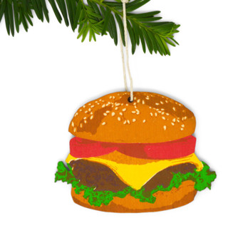 This is a multicolorassorted-colors holiday decorations by Broderpress called wooden silkscreen hamburger ornament in standard