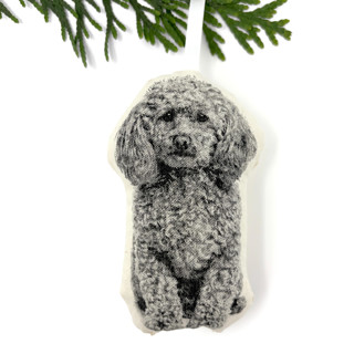 This is a beige holiday decorations by Broderpress called silkscreen poodle ornament in standard