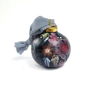 This is a blue holiday decorations by Kate Nelson called navy rose floral ornament in standard