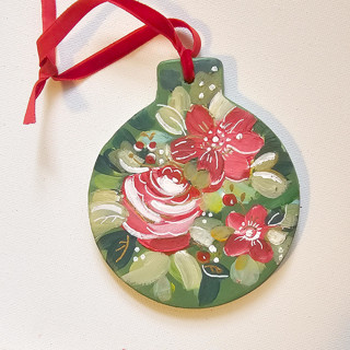 This is a multicolorassorted-colors holiday decorations by AlisonJerry called personalized red floral ceramic ornament in standard