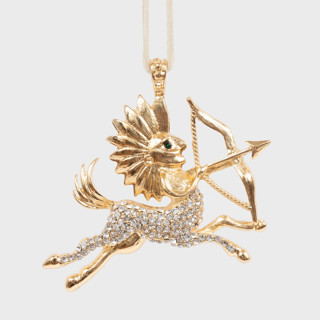 This is a gold holiday decorations by Joanna Buchanan called sagittarius hanging ornament in standard