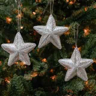 This is a white holiday decorations by Aahlada Chennupati called silver zardozi star ornament set in standard