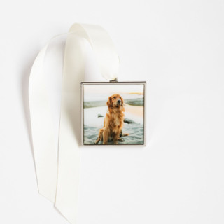 This is a silver holiday decorations by Kimbra Mooers called custom square ornament silver in standard