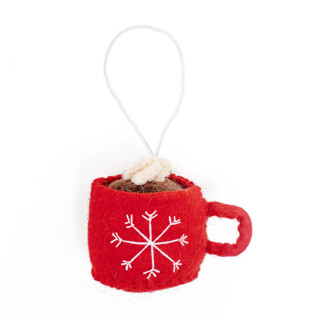 This is a red holiday decorations by Global Goods Partners called cozy winter ornaments-hot cocoa in standard