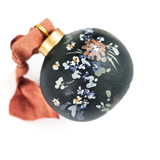 This is a blue holiday decorations by Kate Nelson called deep navy floral round ornament in standard
