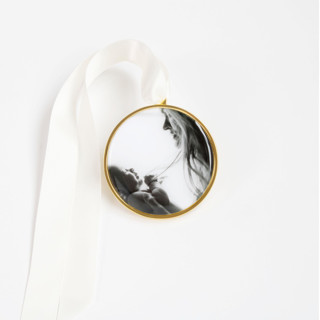 This is a gold holiday decorations by Kimbra Mooers called custom round ornament gold in standard