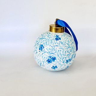 This is a blue holiday decorations by Arohika Verma called personalized hand-painted baby’s first christmas ornament in standard