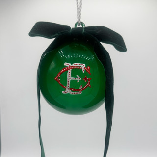 This is a green holiday decorations by Ashley Myers called extra-large polka dot monogram with bow in standard