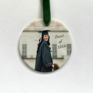 This is a white holiday decorations by Holly Whitcomb called custom photo ornament - grad script in standard