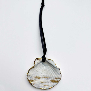 This is a blue holiday decorations by Nicoletta Savod called original hand-painted natural seashell ornament, light blue, white & gold in standard