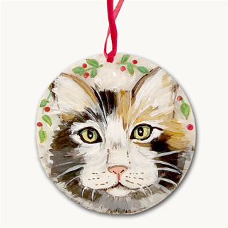 This is a multicolorassorted-colors holiday decorations by AlisonJerry called personalized cat ornament on 3" round glass in standard