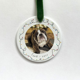 This is a multicolorassorted-colors holiday decorations by Holly Whitcomb called personalized pet photo ornament - holiday lights in standard