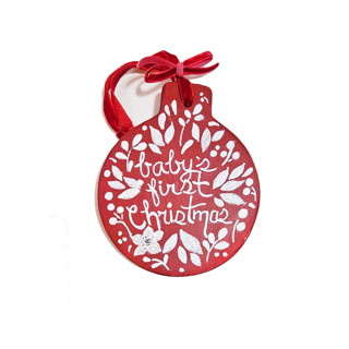 This is a red holiday decorations by AlisonJerry called personalized baby 1st christmas red or white ceramic ornament in standard