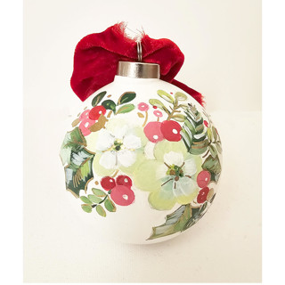 This is a multicolorassorted-colors holiday decorations by AlisonJerry called personalized christmas white floral ceramic ornament in standard