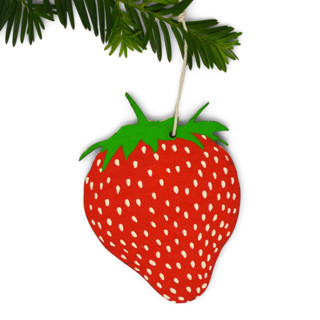 This is a red holiday decorations by Broderpress called wooden silkscreen strawberry ornament in standard