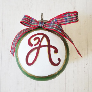 This is a multicolor holiday decorations by AlisonJerry called custom, personalized, hand painted, green, red, or burgundy, ceramic ornament in standard