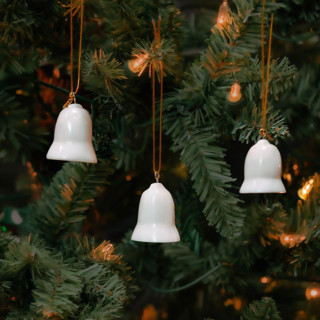 This is a beige holiday decorations by Aahlada Chennupati called mini tagua ivory bell ornament set of 3 in standard