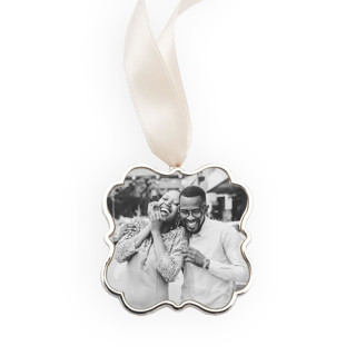 This is a silver holiday decorations by Kimbra Mooers called custom scallop ornament silver in standard