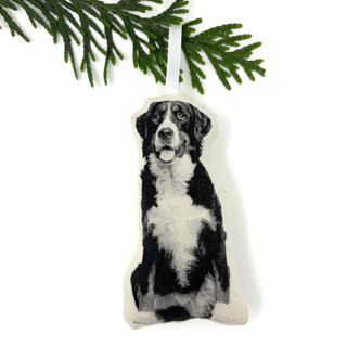 This is a beige holiday decorations by Broderpress called silkscreen bernese mountain dog ornament in standard