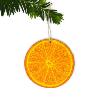 This is a orange holiday decorations by Broderpress called wooden silkscreen orange slice ornament in standard