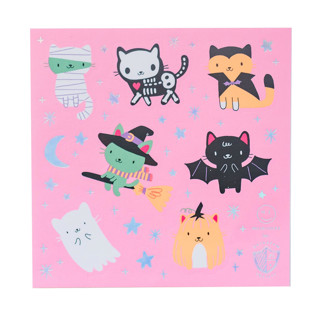 This is a pink party favors by Jollity and Co called meowloween stickers - set of 4 in standard