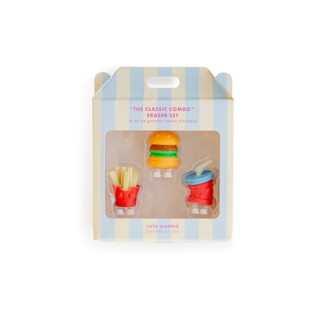 This is a multicolorassorted-colors party favors by Jollity and Co called classic fast food combo erasers - set of 3 in standard