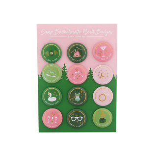 This is a multicolor party favors by Jollity and Co called camp bachelorette merit badges - set of 12 in standard