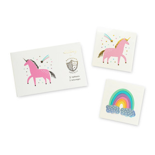 This is a multicolor party favors by Jollity and Co called unicorn + rainbows temporary tattoos - pack of 2 in standard