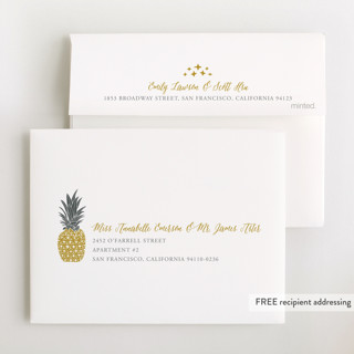 This is a pineapple kids thank you cards with standard by Beth Schneider called guilded pineapples printing on strathmore in standard