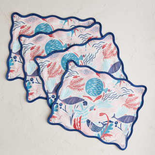 This is a navy table linens by Morgan Ramberg called fish in the sea in standard