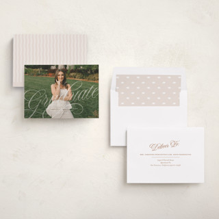 This is a pearl graduation announcements with standard by Paper Raven Co. called savannah script printing on recycled smooth signature in standard