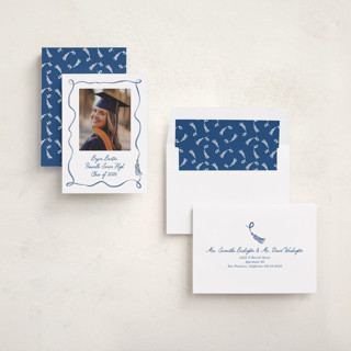This is a cobalt graduation announcements with standard by Susan Zinader called sketched tassel frame printing on recycled smooth signature in standard