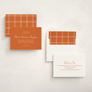 This is a burnt orange graduation announcements with standard by Megan Davis called campus printing on signature in standard
