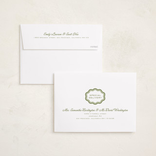 This is a matcha graduation announcements with standard by Melanie Kosuge called scalloped printing on recycled smooth signature in standard